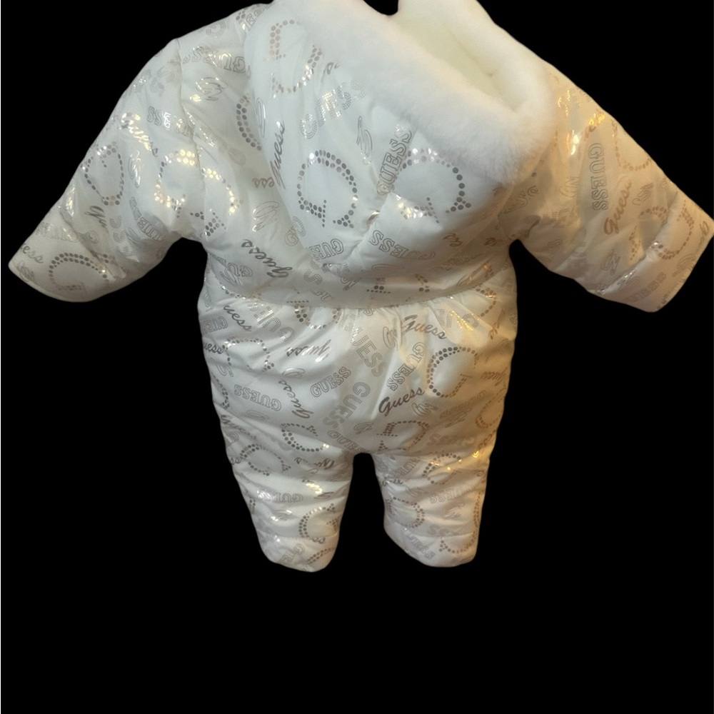 GUESS Winter Puffer Snowsuit Coat Jumpsuit Outwear with Hoodie Footie Baby 3-6M - Picture 3 of 4